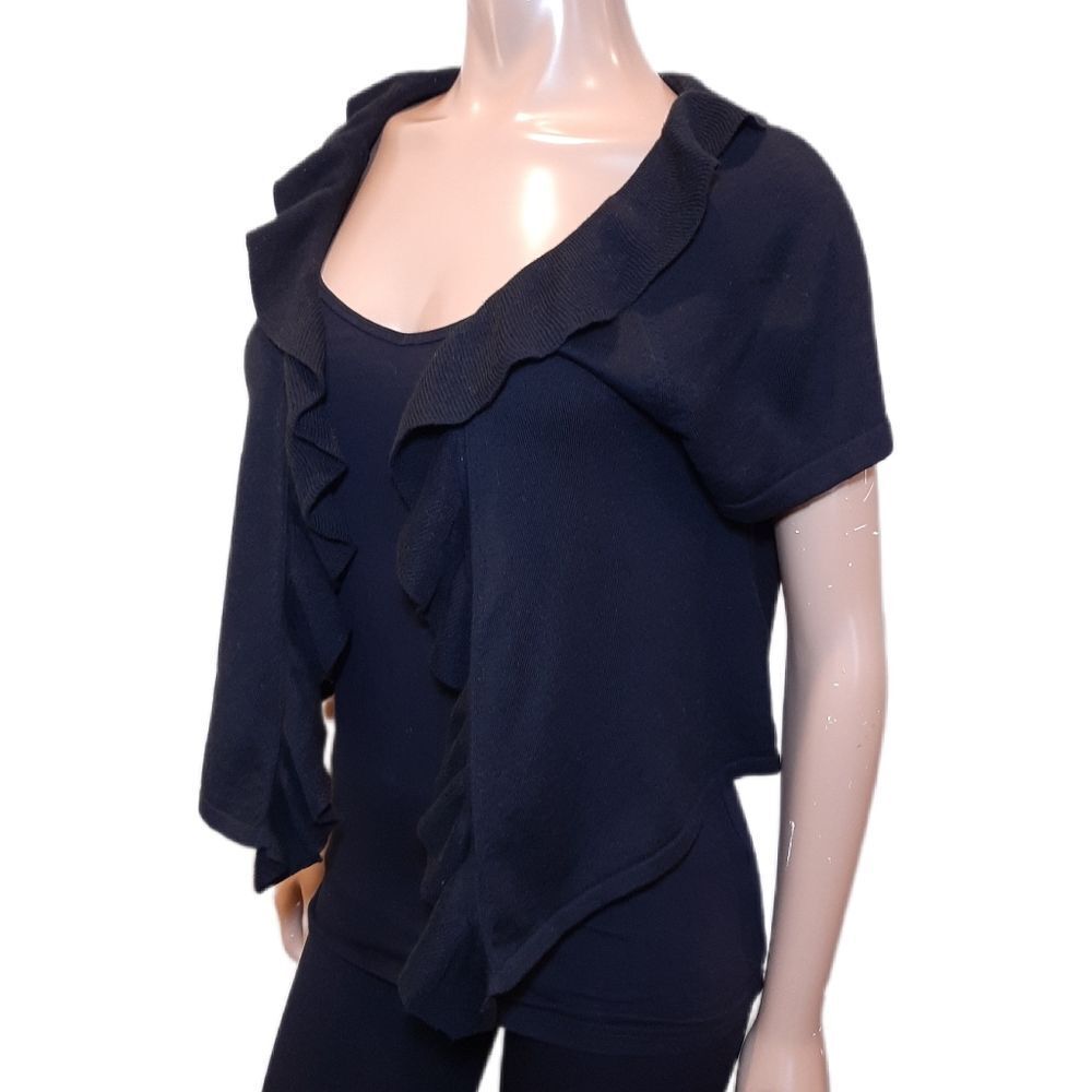 Banana republic Ruffled Open Front Cardigan Sweater Merino Wool Short Sleeve